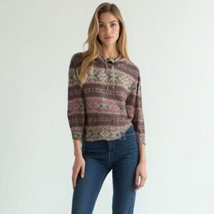 ❤️Chaps Brown and Pink Patterned Sweater XS